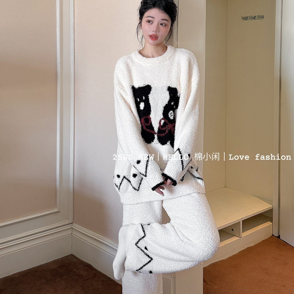 91家纺网 家纺一手货源 找家纺 （总）妍景家居生活馆 2025新款软绵绵蝴蝶结狗狗睡衣套装