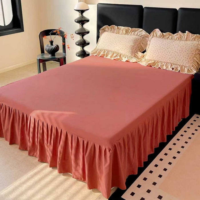 91家纺网 家纺一手货源 找家纺 富米莱单品馆 2026新款法式大花边A类古法仿棉云感纱单床裙 大花边-焦糖玫瑰