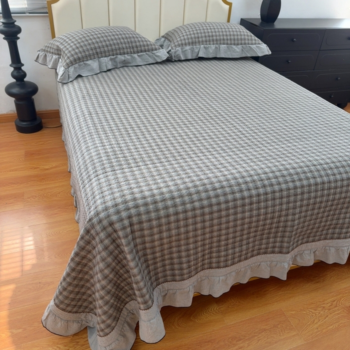 91家纺网 家纺一手货源 找家纺 （总）暖居 2026年新款全棉色织水洗棉高温砂洗床盖三件套四件套