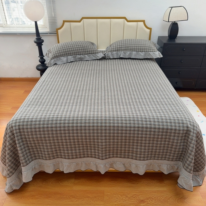 91家纺网 家纺一手货源 找家纺 （总）暖居 2026年新款全棉色织水洗棉高温砂洗床盖三件套四件套