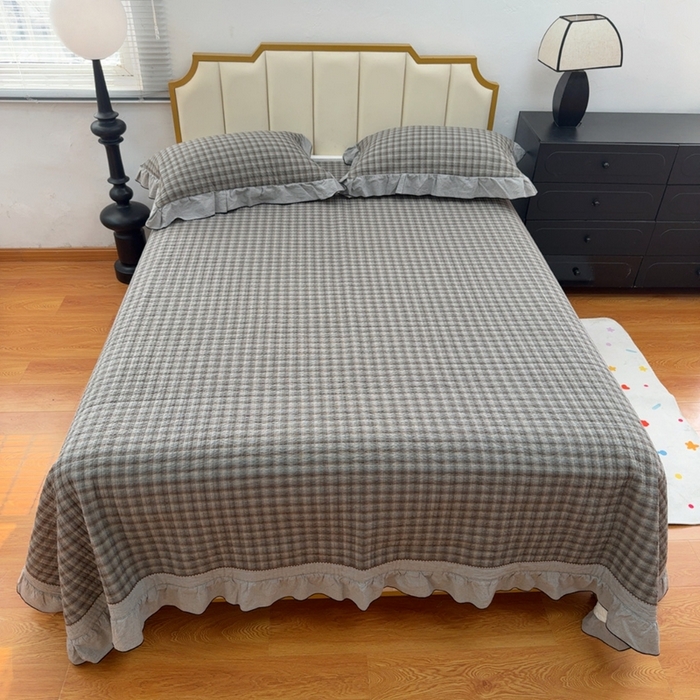 91家纺网 家纺一手货源 找家纺 （总）暖居 2026年新款全棉色织水洗棉高温砂洗床盖三件套四件套