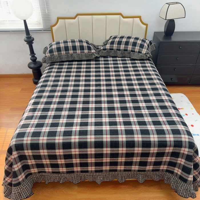 暖居 2026年新款全棉色织水洗棉高温砂洗床盖三件套四件套 英式格纹