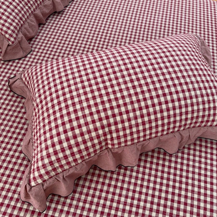 91家纺网 家纺一手货源 找家纺 暖居 2026年新款全棉色织水洗棉高温砂洗床盖三件套四件套 复古红