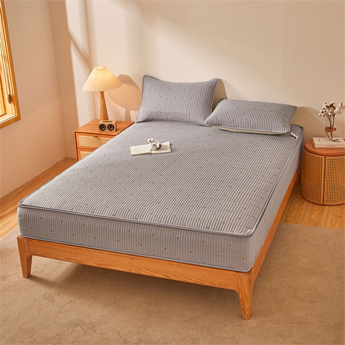 91家纺网 家纺一手货源 找家纺 伊人坊 2025新款A类水洗棉六面全包棉花夹棉床笠 爱心灰