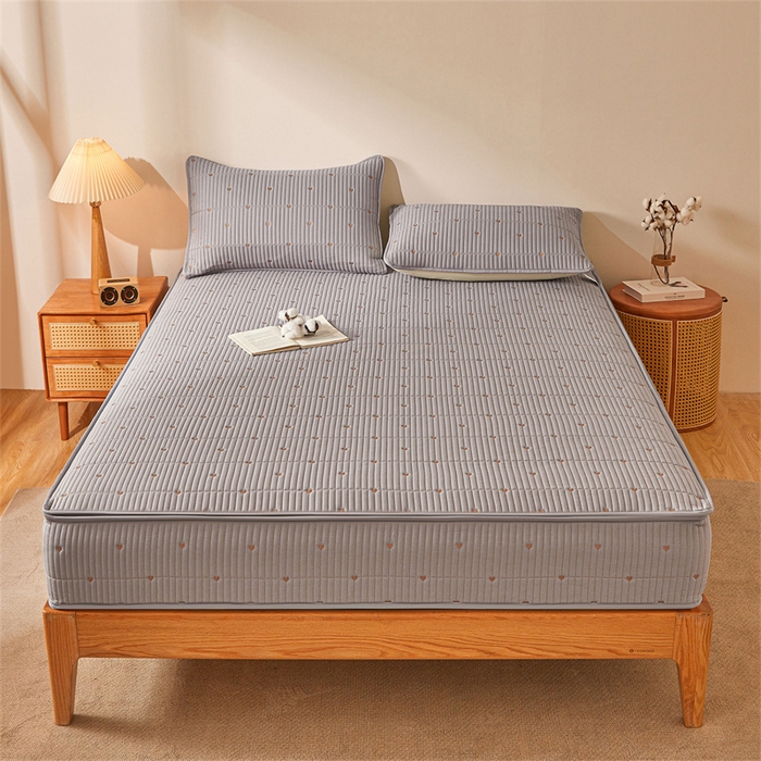 91家纺网 家纺一手货源 找家纺 伊人坊 2025新款A类水洗棉六面全包棉花夹棉床笠 爱心灰