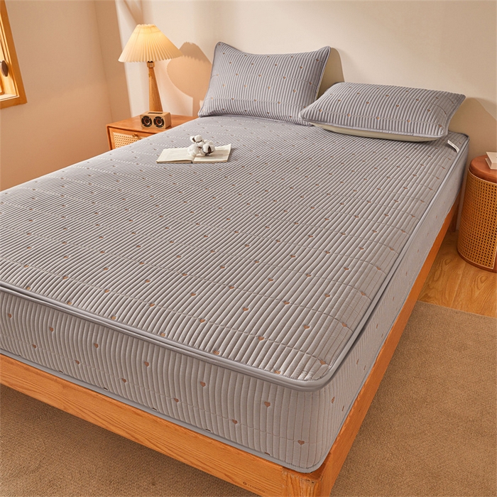 91家纺网 家纺一手货源 找家纺 伊人坊 2025新款A类水洗棉六面全包棉花夹棉床笠 爱心灰