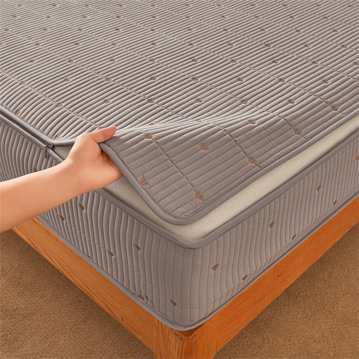 91家纺网 家纺一手货源 找家纺 伊人坊 2025新款A类水洗棉六面全包棉花夹棉床笠 爱心灰