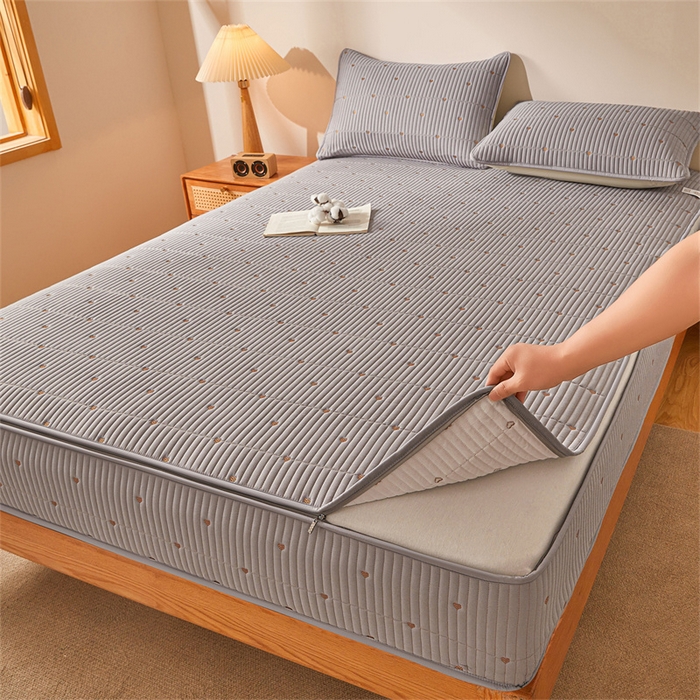 91家纺网 家纺一手货源 找家纺 伊人坊 2025新款A类水洗棉六面全包棉花夹棉床笠 爱心灰