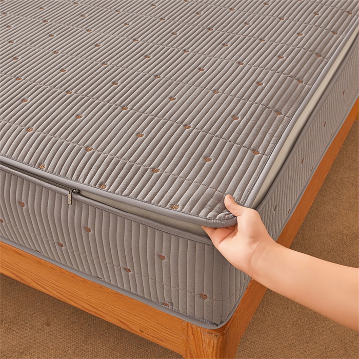 91家纺网 家纺一手货源 找家纺 伊人坊 2025新款A类水洗棉六面全包棉花夹棉床笠 爱心灰