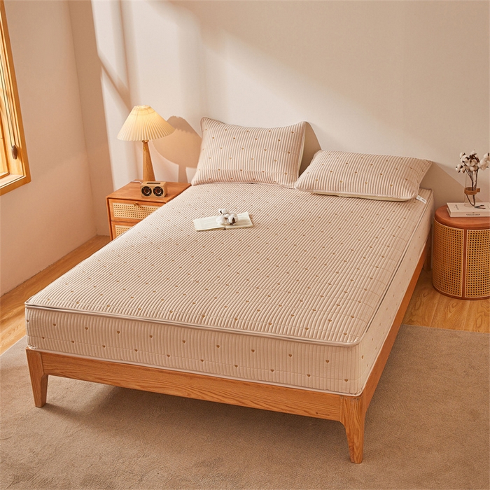 91家纺网 家纺一手货源 找家纺 伊人坊 2025新款A类水洗棉六面全包棉花夹棉床笠 爱心咖色