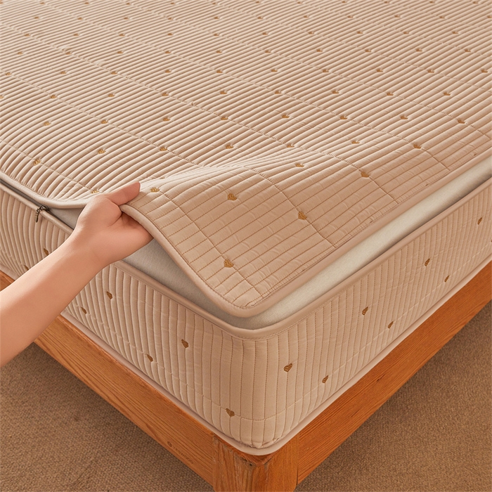 91家纺网 家纺一手货源 找家纺 伊人坊 2025新款A类水洗棉六面全包棉花夹棉床笠 爱心咖色