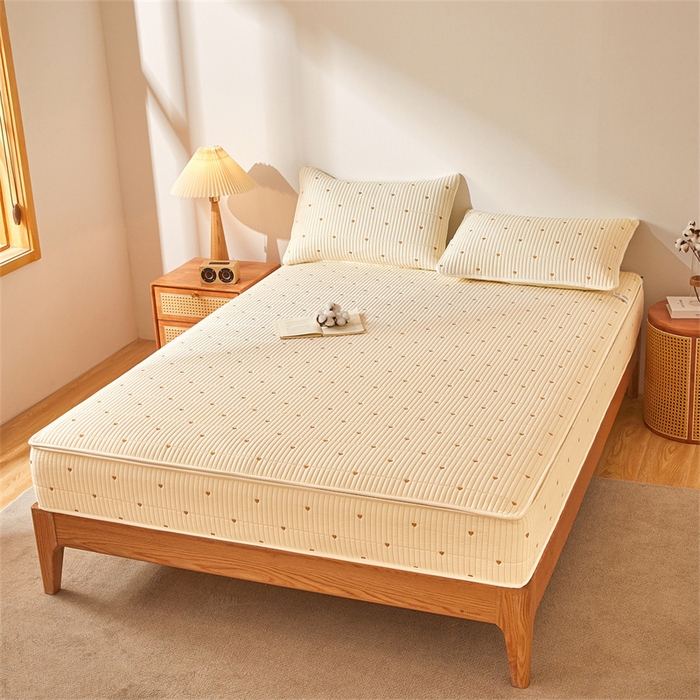 91家纺网 家纺一手货源 找家纺 伊人坊 2025新款A类水洗棉六面全包棉花夹棉床笠 爱心米白