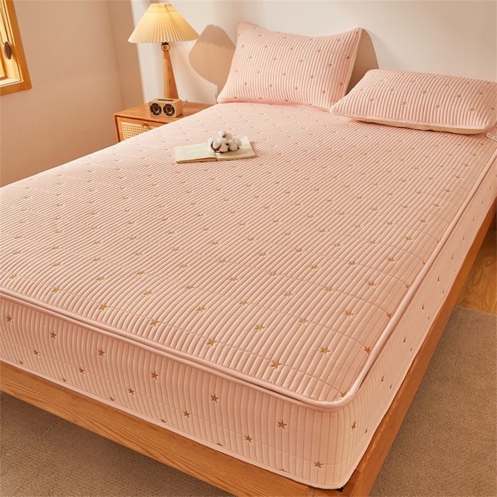 91家纺网 家纺一手货源 找家纺 伊人坊 2025新款A类水洗棉六面全包棉花夹棉床笠 五星粉