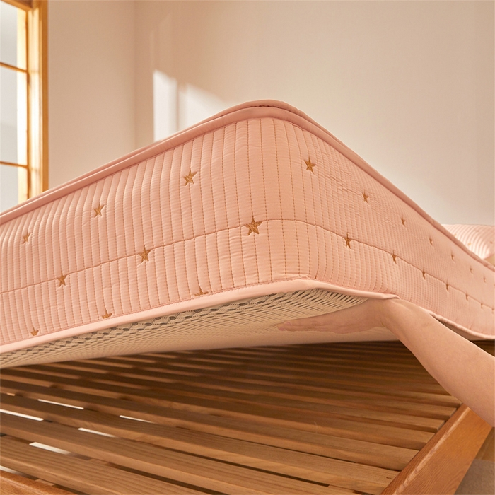 91家纺网 家纺一手货源 找家纺 伊人坊 2025新款A类水洗棉六面全包棉花夹棉床笠 五星粉