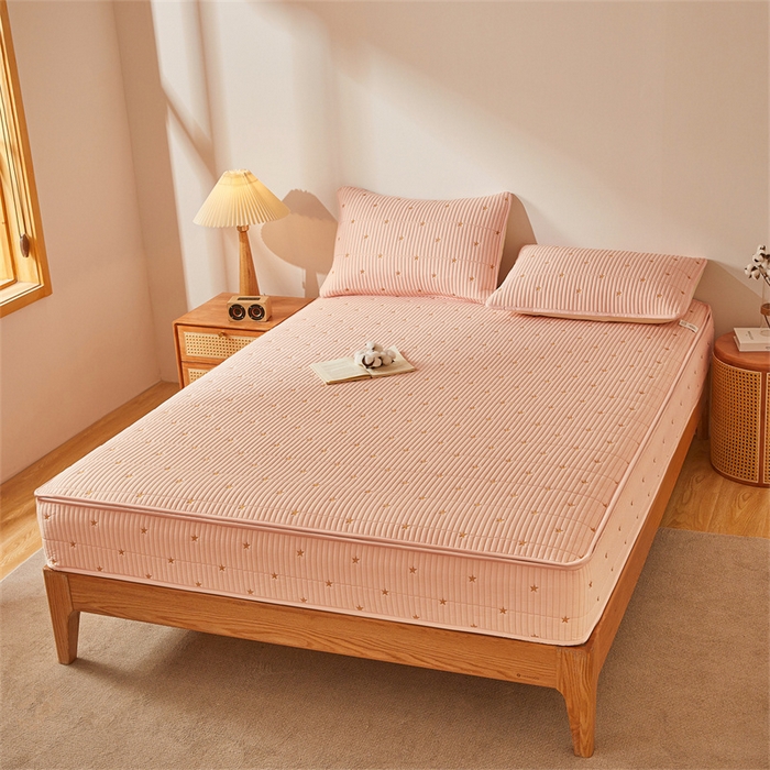 91家纺网 家纺一手货源 找家纺 伊人坊 2025新款A类水洗棉六面全包棉花夹棉床笠 五星粉