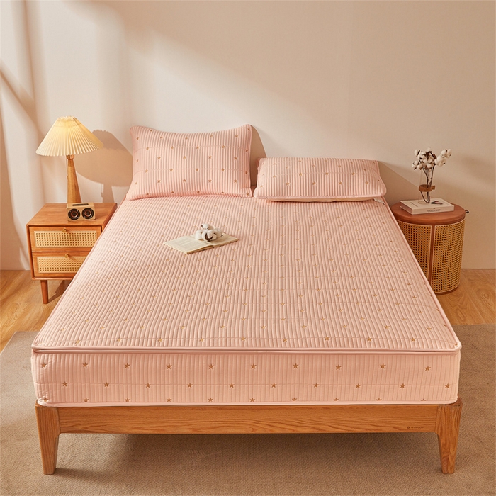 91家纺网 家纺一手货源 找家纺 伊人坊 2025新款A类水洗棉六面全包棉花夹棉床笠 五星粉