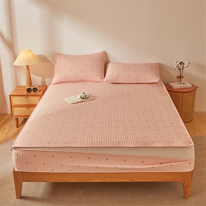 91家纺网 家纺一手货源 找家纺 伊人坊 2025新款A类水洗棉六面全包棉花夹棉床笠 五星粉