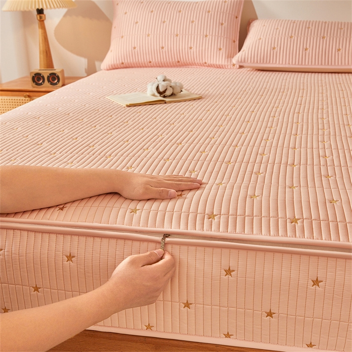 伊人坊 2025新款A类水洗棉六面全包棉花夹棉床笠 五星粉