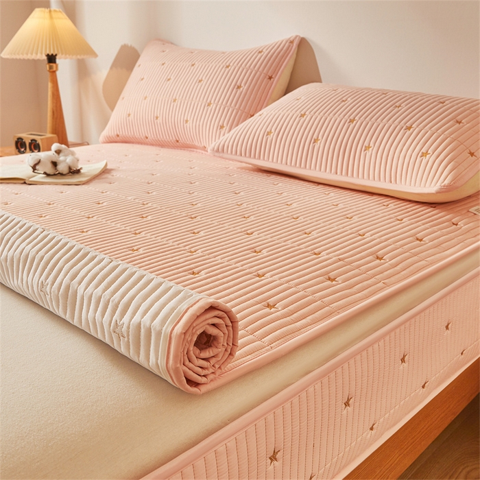 91家纺网 家纺一手货源 找家纺 伊人坊 2025新款A类水洗棉六面全包棉花夹棉床笠 五星粉