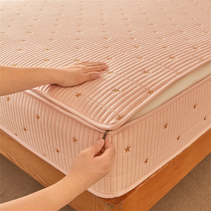 91家纺网 家纺一手货源 找家纺 伊人坊 2025新款A类水洗棉六面全包棉花夹棉床笠 五星粉