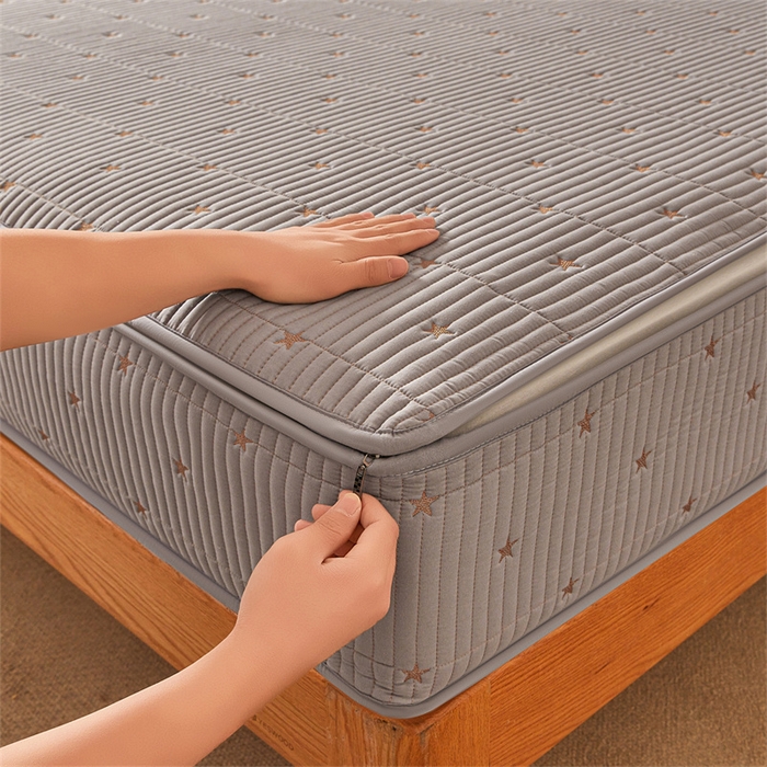 91家纺网 家纺一手货源 找家纺 伊人坊 2025新款A类水洗棉六面全包棉花夹棉床笠 五星灰