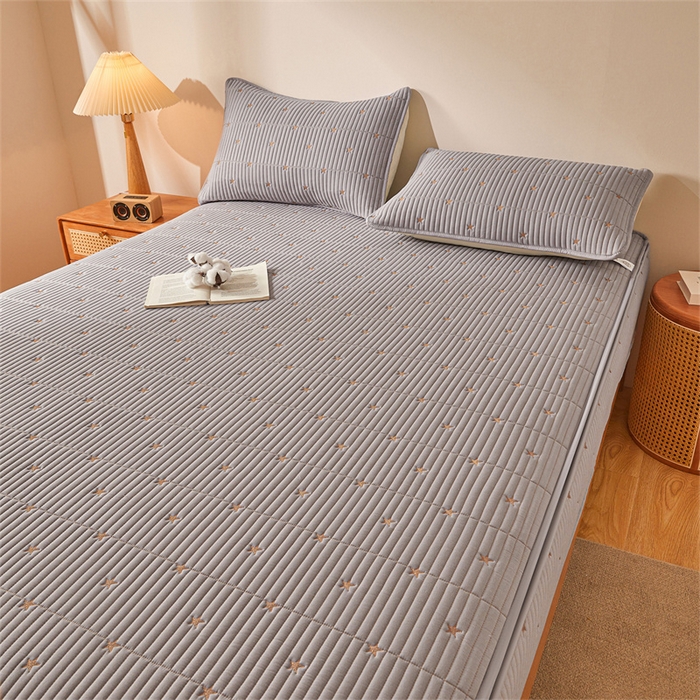 91家纺网 家纺一手货源 找家纺 伊人坊 2025新款A类水洗棉六面全包棉花夹棉床笠 五星灰