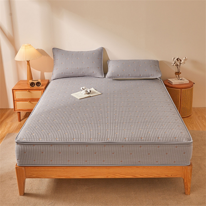 91家纺网 家纺一手货源 找家纺 伊人坊 2025新款A类水洗棉六面全包棉花夹棉床笠 五星灰