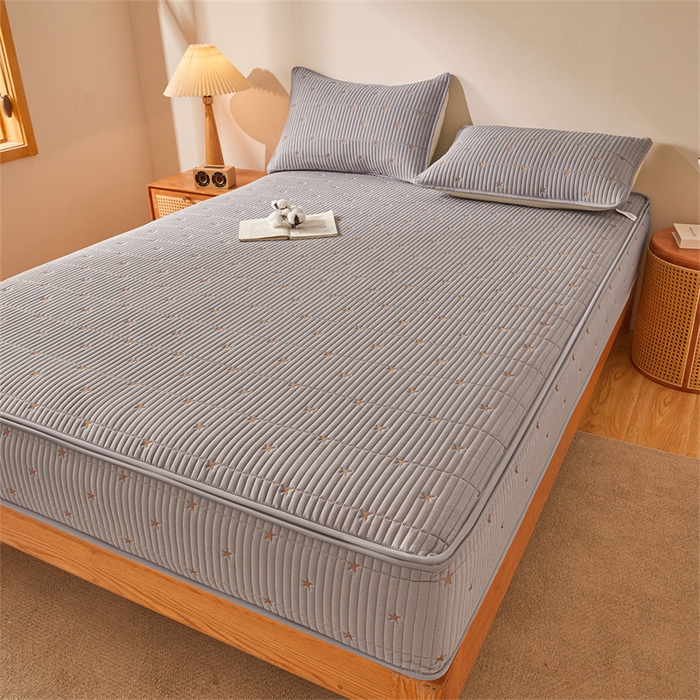 91家纺网 家纺一手货源 找家纺 伊人坊 2025新款A类水洗棉六面全包棉花夹棉床笠 五星灰