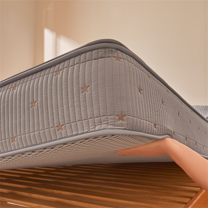 91家纺网 家纺一手货源 找家纺 伊人坊 2025新款A类水洗棉六面全包棉花夹棉床笠 五星灰