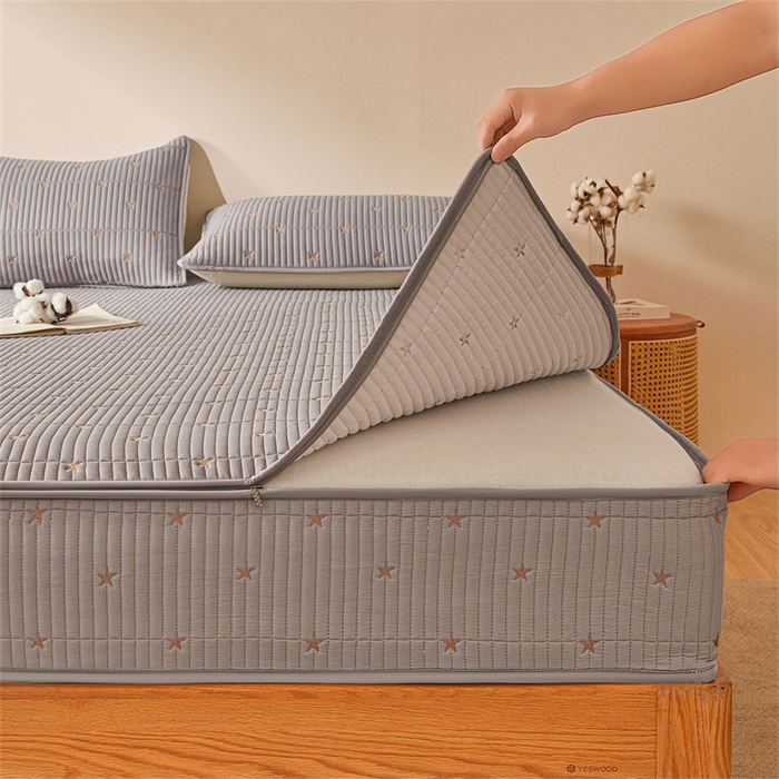 91家纺网 家纺一手货源 找家纺 伊人坊 2025新款A类水洗棉六面全包棉花夹棉床笠 五星灰