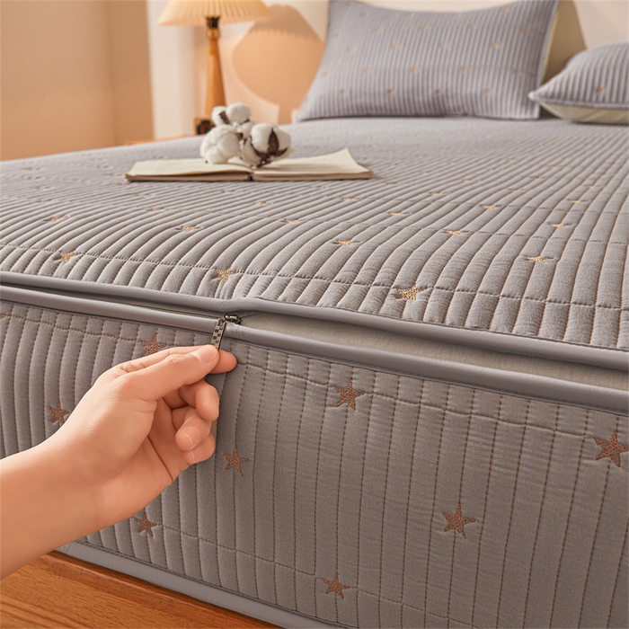 91家纺网 家纺一手货源 找家纺 伊人坊 2025新款A类水洗棉六面全包棉花夹棉床笠 五星灰