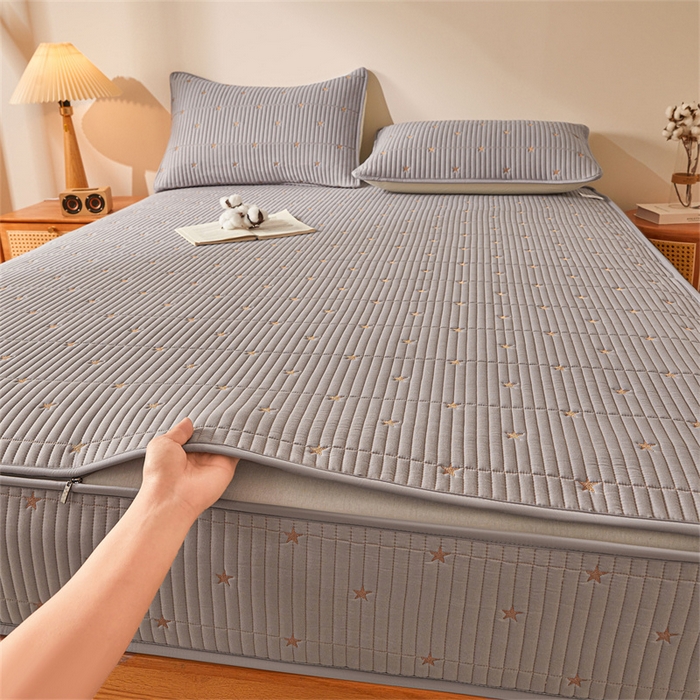 91家纺网 家纺一手货源 找家纺 伊人坊 2025新款A类水洗棉六面全包棉花夹棉床笠 五星灰