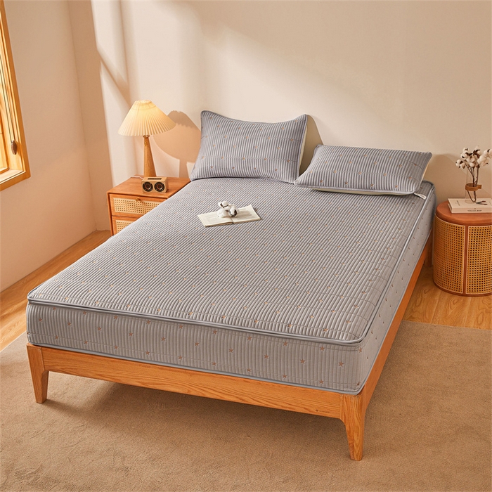 91家纺网 家纺一手货源 找家纺 伊人坊 2025新款A类水洗棉六面全包棉花夹棉床笠 五星灰