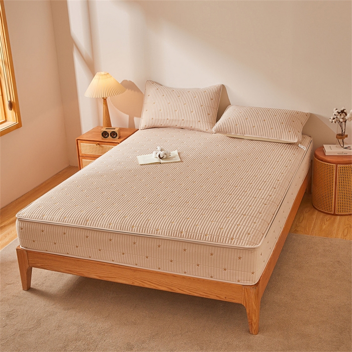 91家纺网 家纺一手货源 找家纺 伊人坊 2025新款A类水洗棉六面全包棉花夹棉床笠 五星咖色