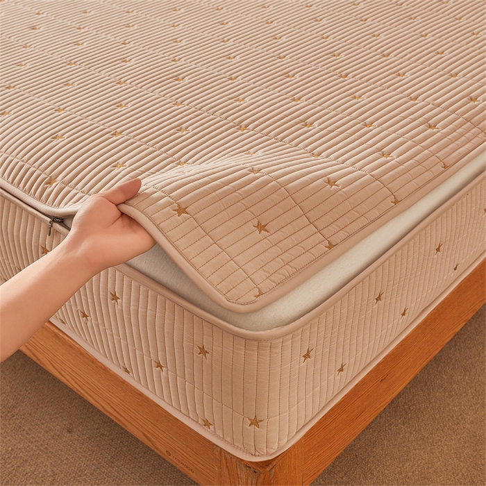 91家纺网 家纺一手货源 找家纺 伊人坊 2025新款A类水洗棉六面全包棉花夹棉床笠 五星咖色