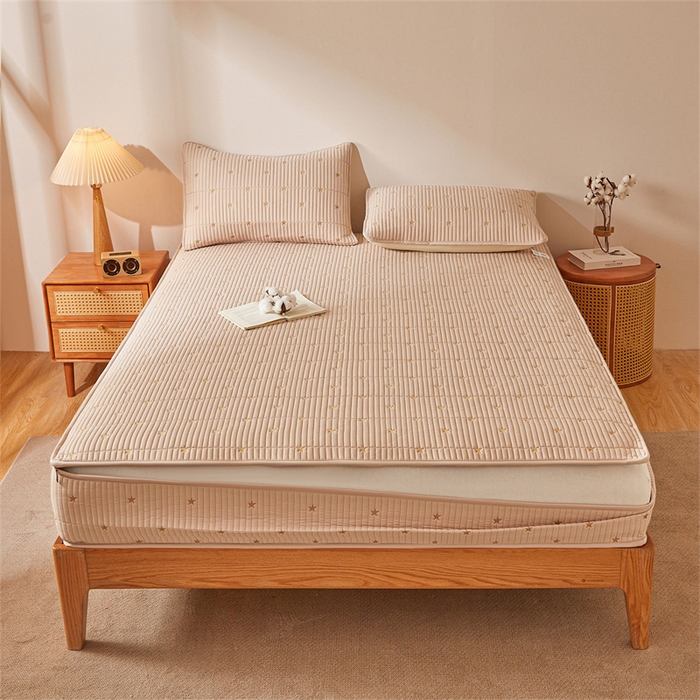 91家纺网 家纺一手货源 找家纺 伊人坊 2025新款A类水洗棉六面全包棉花夹棉床笠 五星咖色