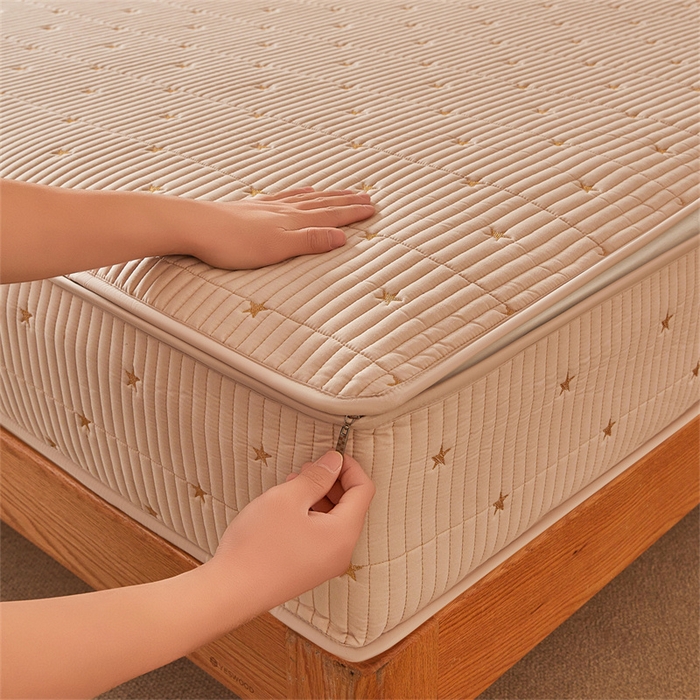 91家纺网 家纺一手货源 找家纺 伊人坊 2025新款A类水洗棉六面全包棉花夹棉床笠 五星咖色