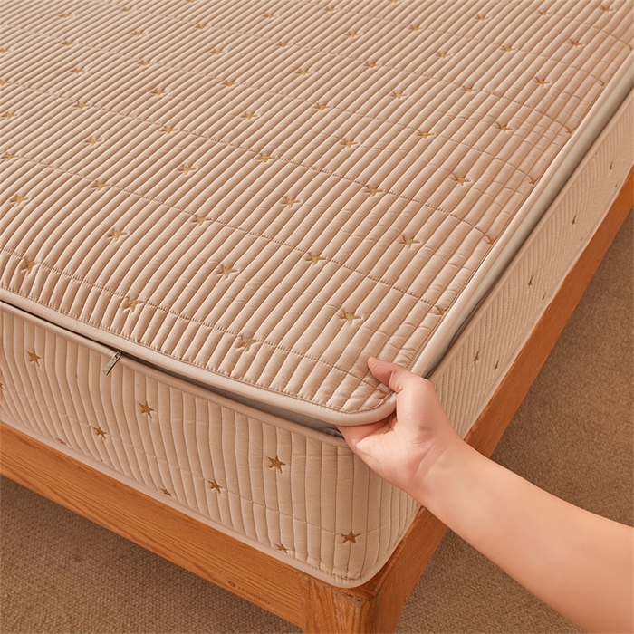 91家纺网 家纺一手货源 找家纺 伊人坊 2025新款A类水洗棉六面全包棉花夹棉床笠 五星咖色