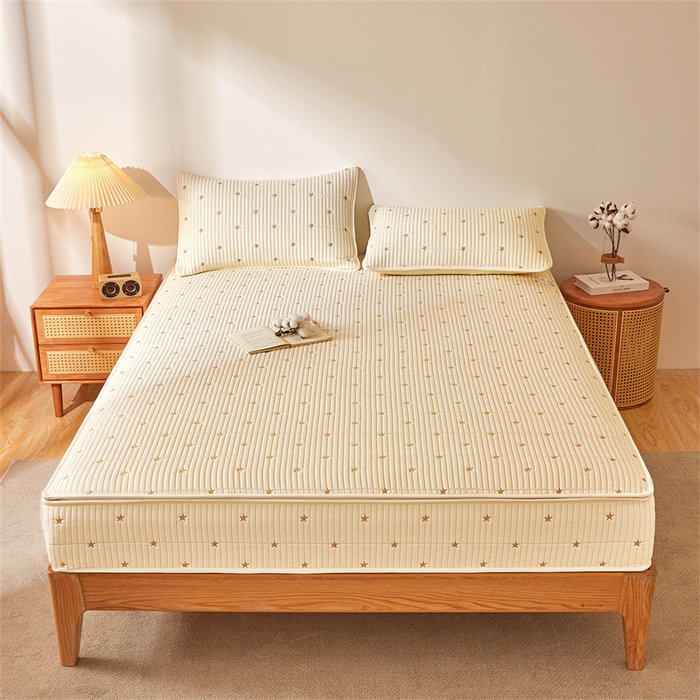 91家纺网 家纺一手货源 找家纺 伊人坊 2025新款A类水洗棉六面全包棉花夹棉床笠 五星米白