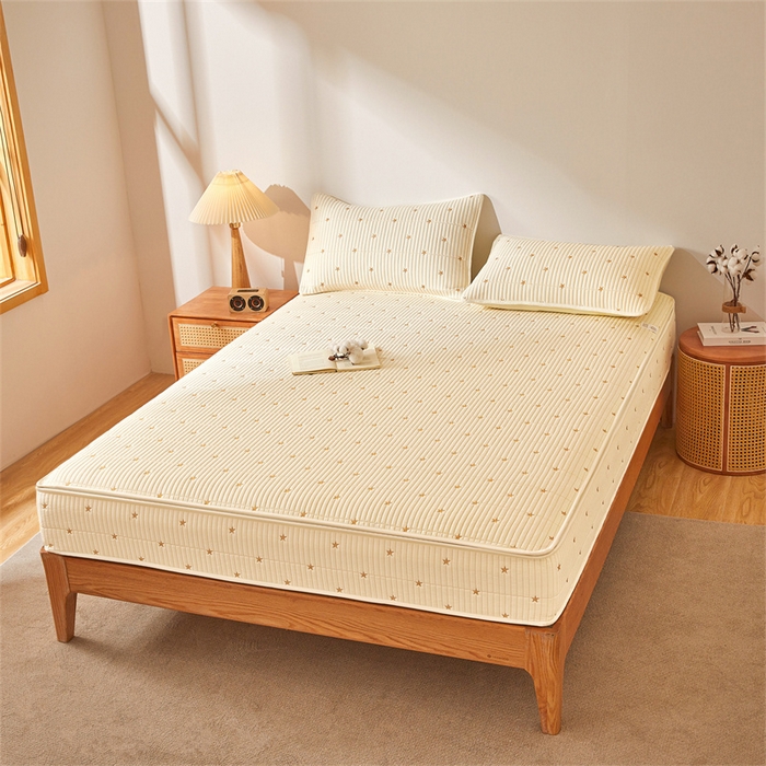 91家纺网 家纺一手货源 找家纺 伊人坊 2025新款A类水洗棉六面全包棉花夹棉床笠 五星米白