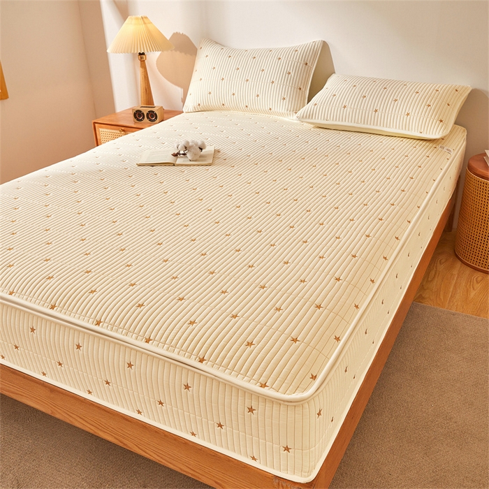 91家纺网 家纺一手货源 找家纺 伊人坊 2025新款A类水洗棉六面全包棉花夹棉床笠 五星米白