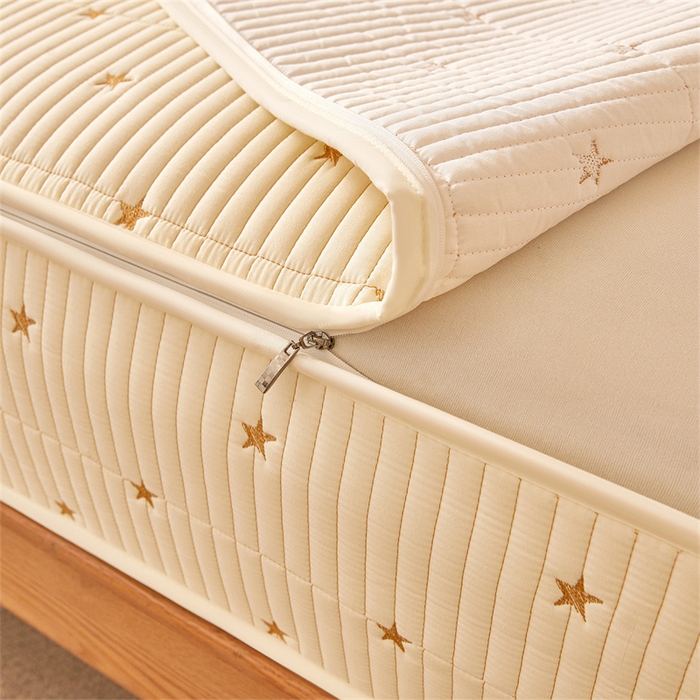 91家纺网 家纺一手货源 找家纺 伊人坊 2025新款A类水洗棉六面全包棉花夹棉床笠 五星米白