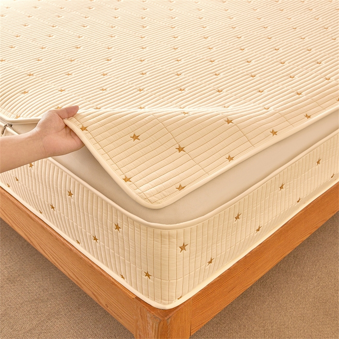 91家纺网 家纺一手货源 找家纺 伊人坊 2025新款A类水洗棉六面全包棉花夹棉床笠 五星米白