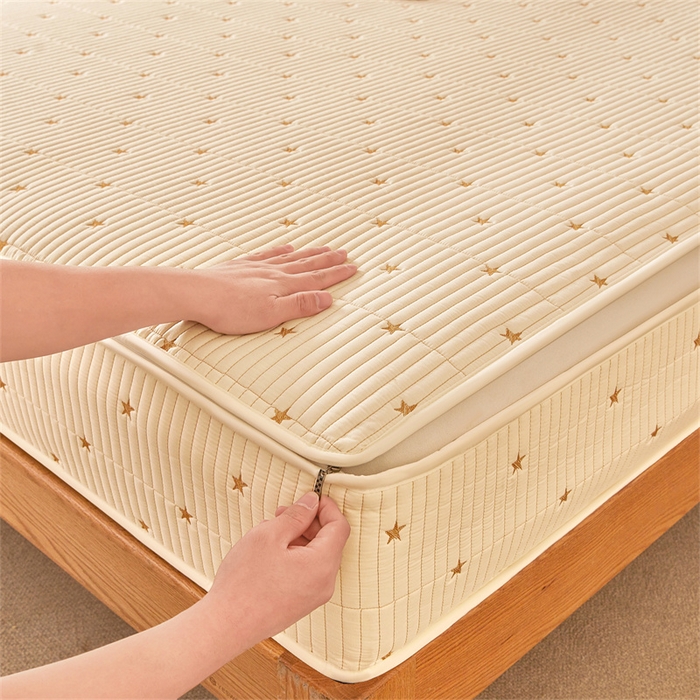 91家纺网 家纺一手货源 找家纺 伊人坊 2025新款A类水洗棉六面全包棉花夹棉床笠 五星米白