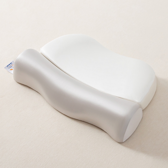 91家纺网 家纺一手货源 找家纺 枕星记忆枕 2025新款二合一护颈牵引记忆分区枕 枕头枕芯 灰+白