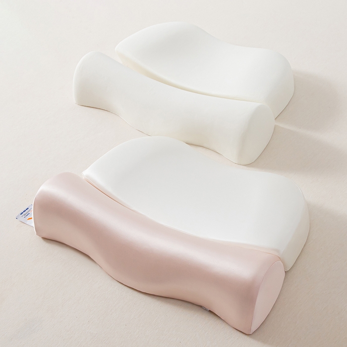 91家纺网 家纺一手货源 找家纺 枕星记忆枕 2025新款二合一护颈牵引记忆分区枕 枕头枕芯 粉+白