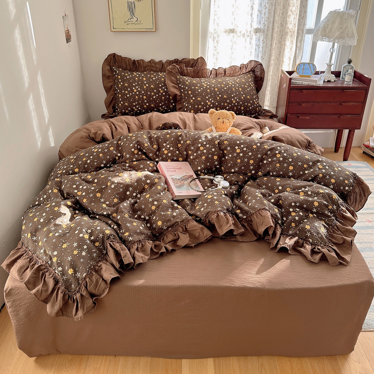 91家纺网 家纺一手货源 找家纺 （总）美乐迪家纺 2026新款法式云感双层纱花边四件套