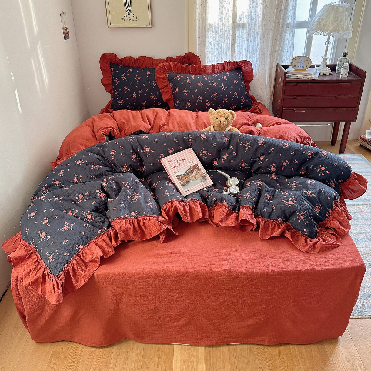 91家纺网 家纺一手货源 找家纺 （总）美乐迪家纺 2026新款法式云感双层纱花边四件套