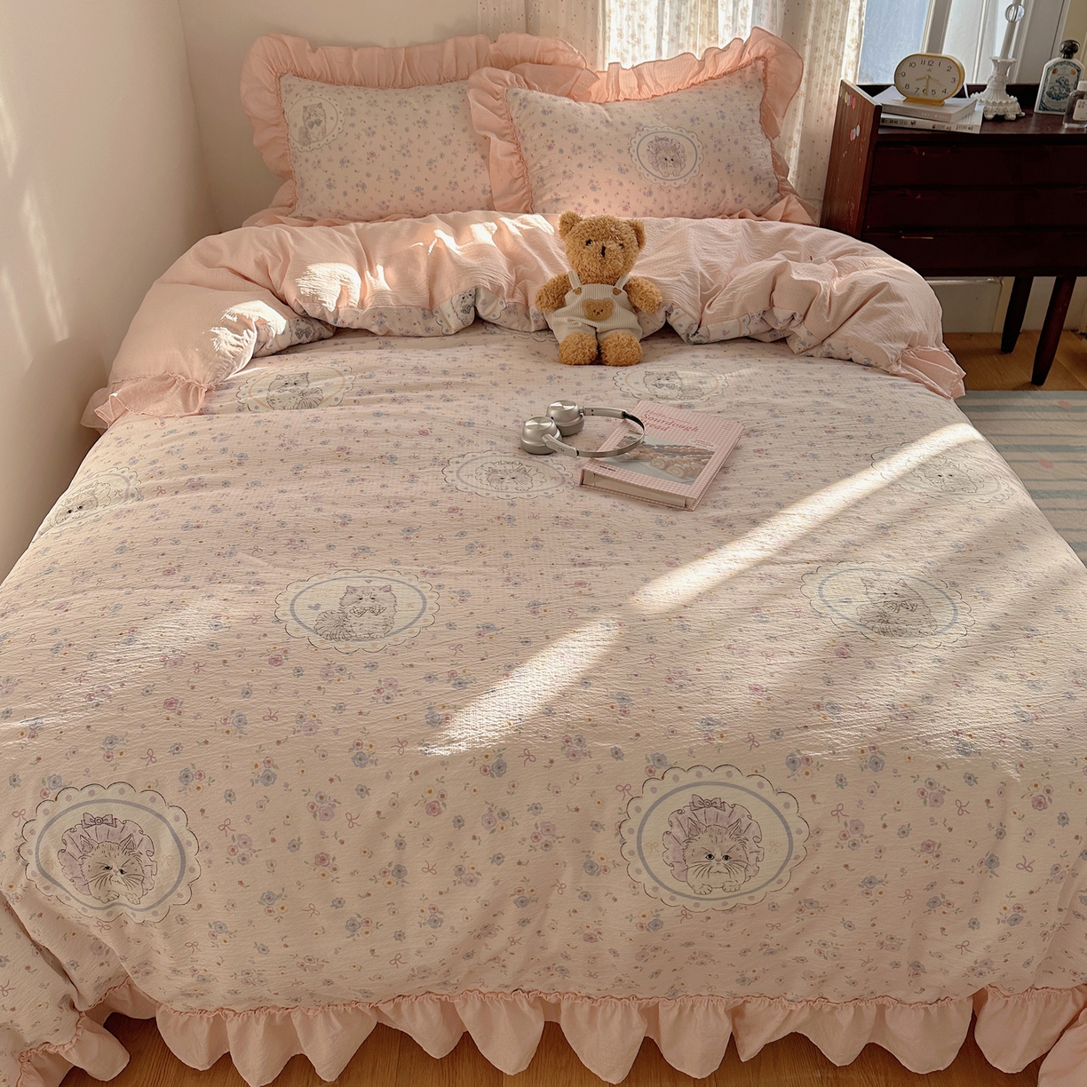 91家纺网 家纺一手货源 找家纺 （总）美乐迪家纺 2026新款法式云感双层纱花边四件套