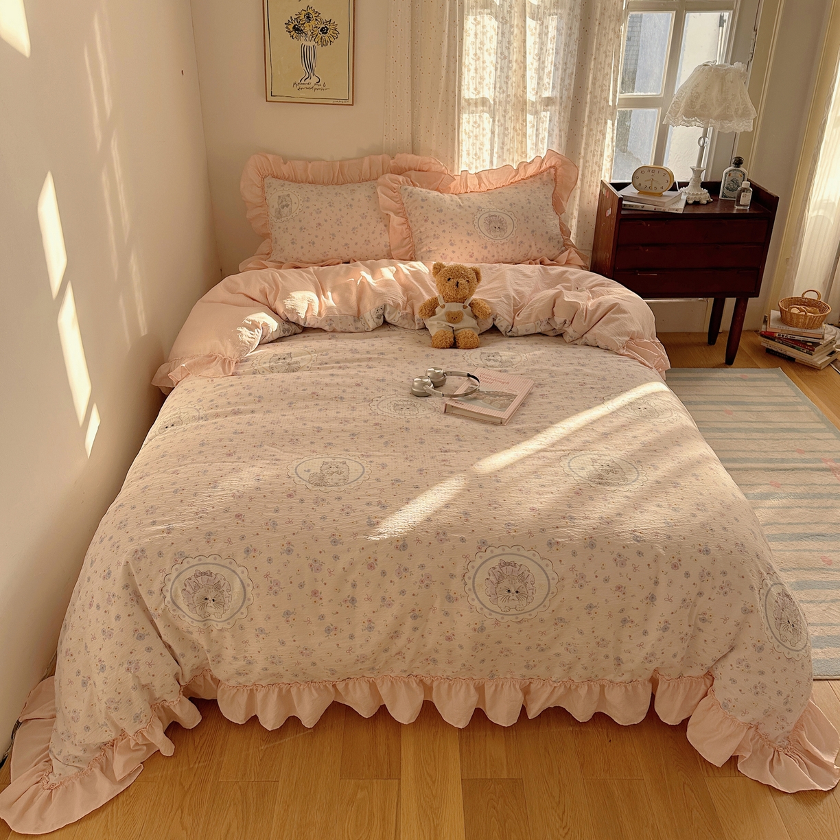 91家纺网 家纺一手货源 找家纺 （总）美乐迪家纺 2026新款法式云感双层纱花边四件套